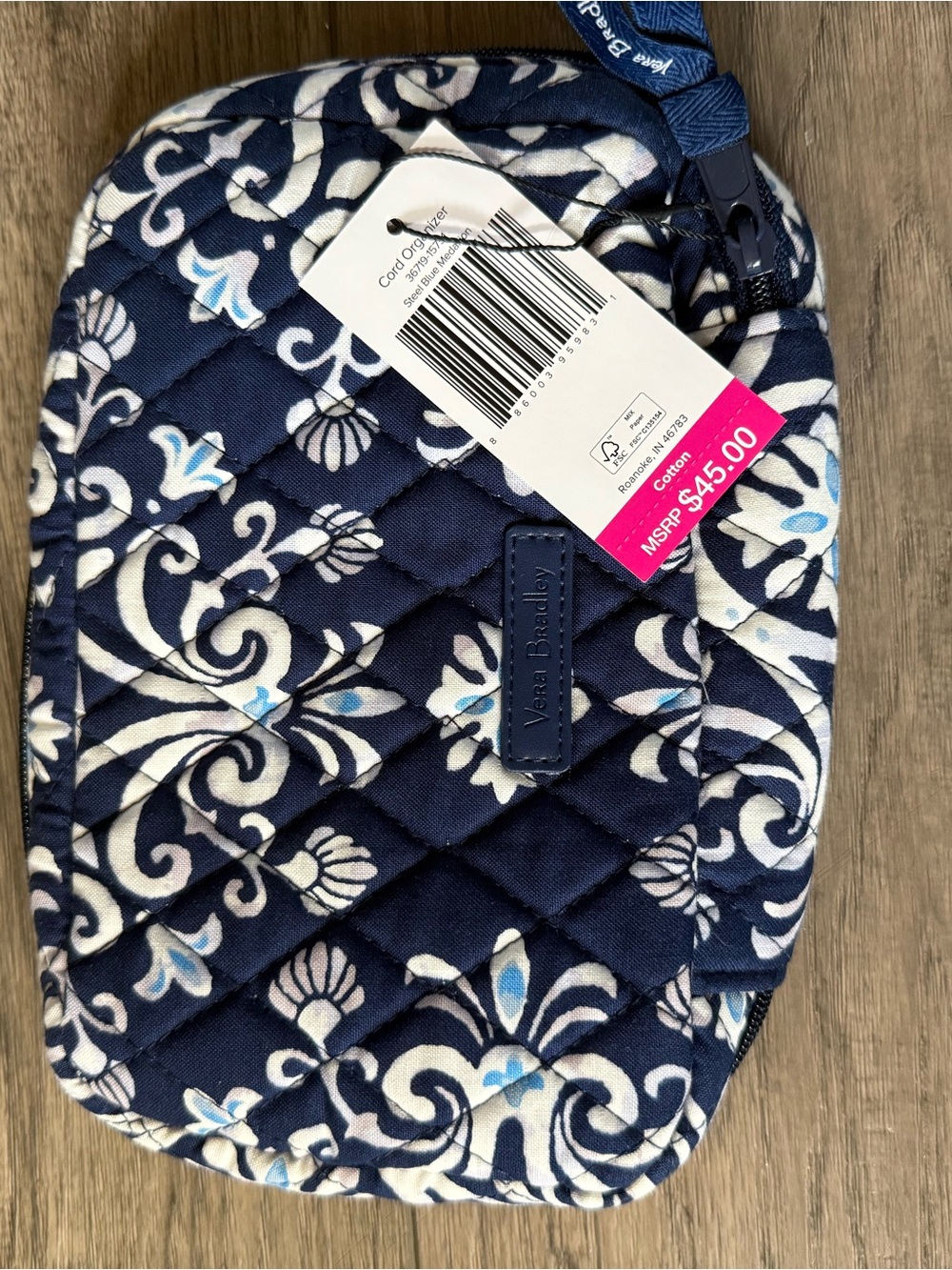 Vera Bradley Quilted Cord organizer pouch in Steel Blue medallion